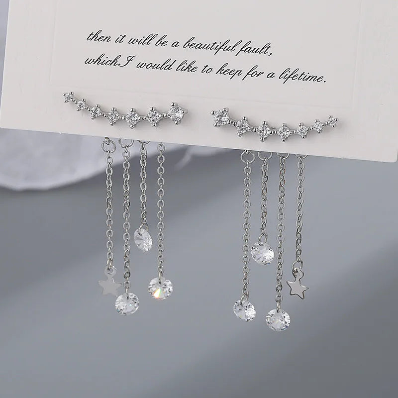 Crystal Rhinestone Star Flower Climbing Earrings