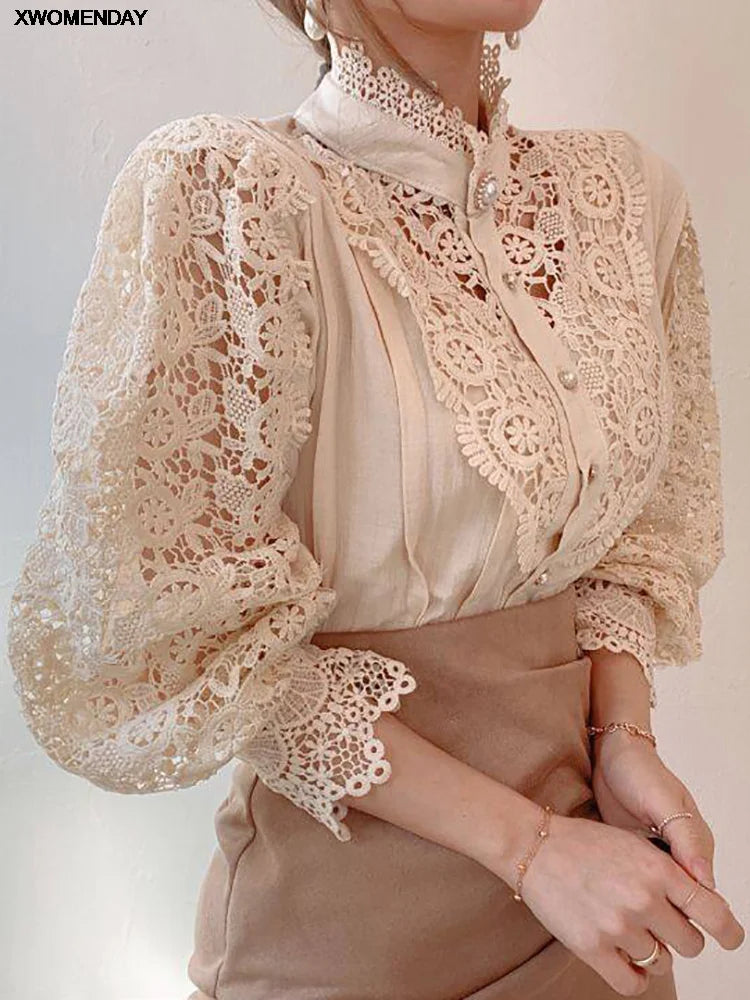 Women Chiffon Button Up Turtleneck Shirt