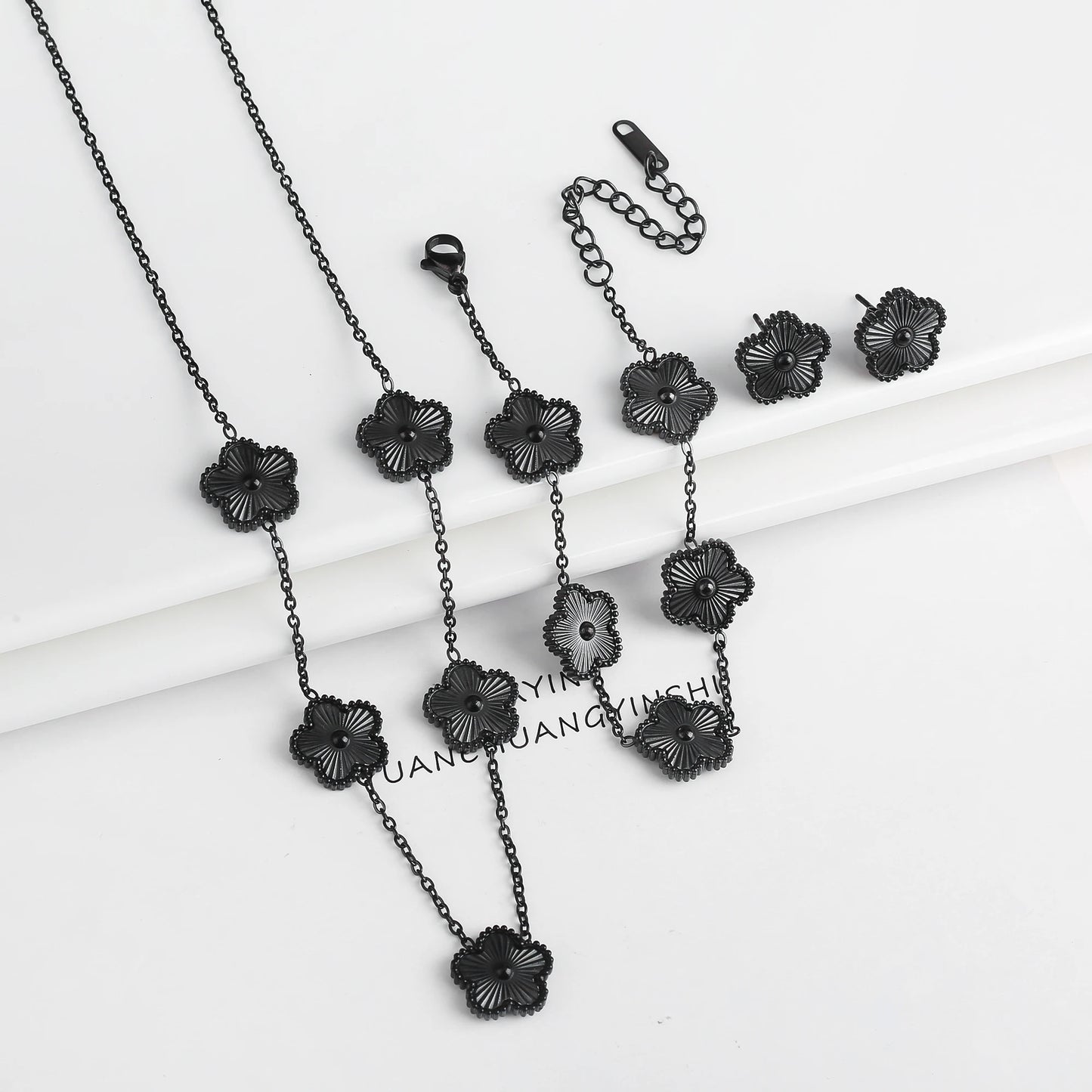 3Pcs Five-Leaf Flower Necklace, Earrings & Bracelet