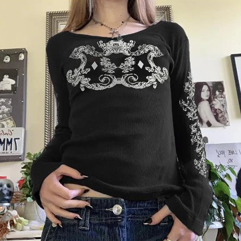 Retro Gothic Graphic Print T-shirts