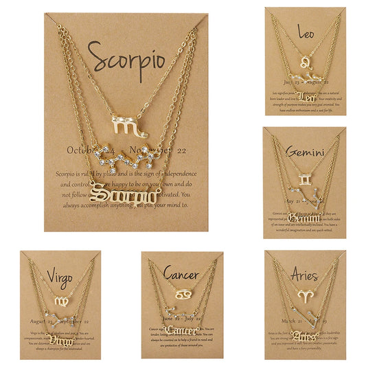 3Pcs/set 12 Constellation Pendant Chain Necklaces
