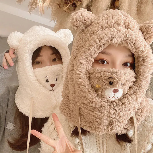Thick Winter Hat With Bear Mask