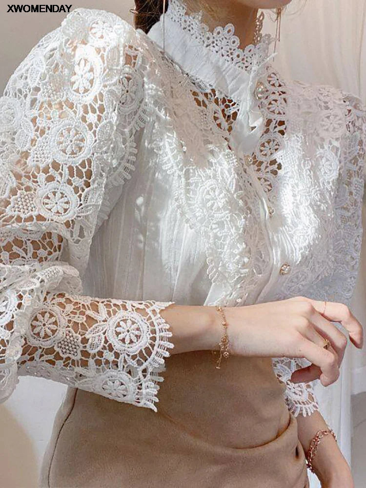 Women Chiffon Button Up Turtleneck Shirt