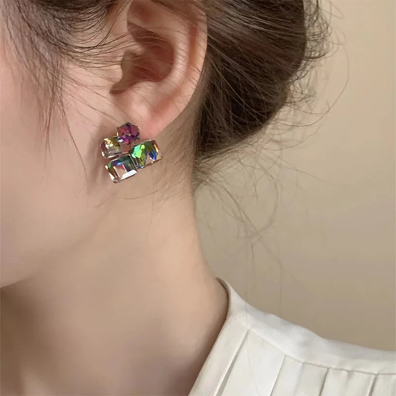 Fantastic Colorful Crystal Square Earrings