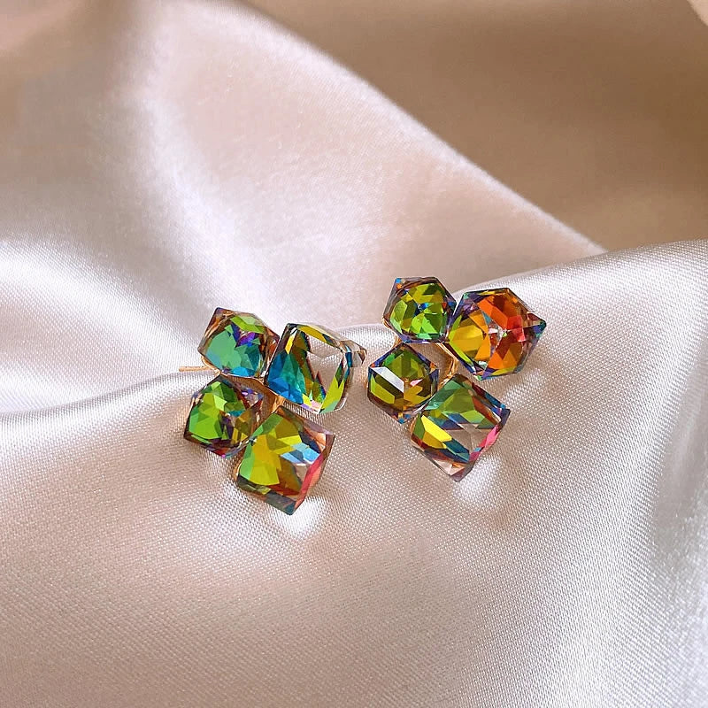 Fantastic Colorful Crystal Square Earrings