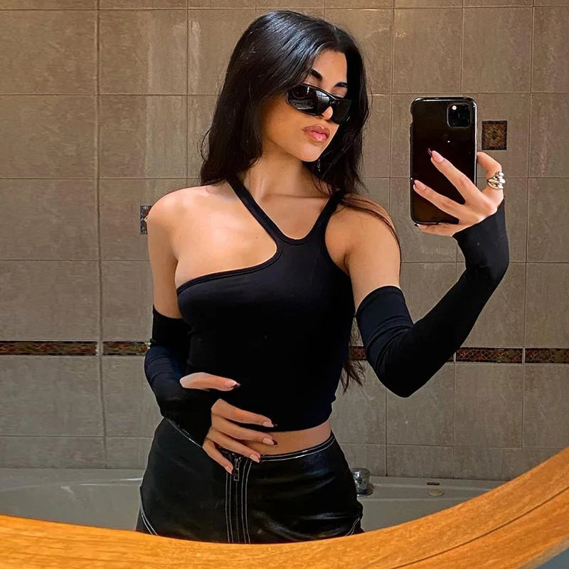 Autumn Fashion Casual Removable Sleeves Halter T-Shirt