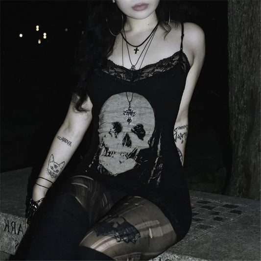 Goth Streetwear Anime Skull Print Mini Dress