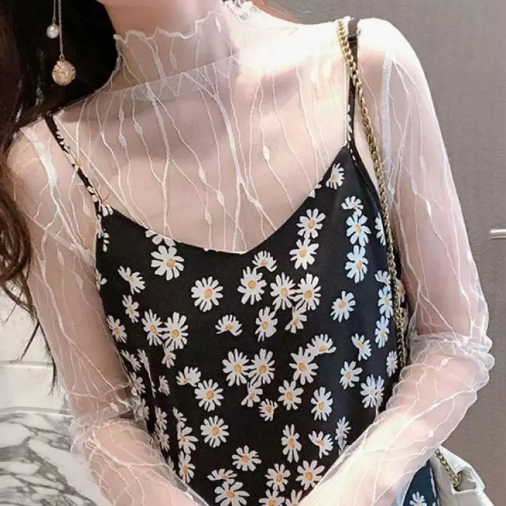 Mesh See Through Long Sleeve Turtleneck