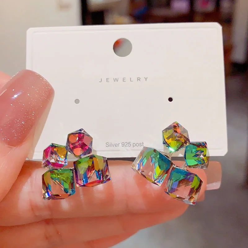Fantastic Colorful Crystal Square Earrings