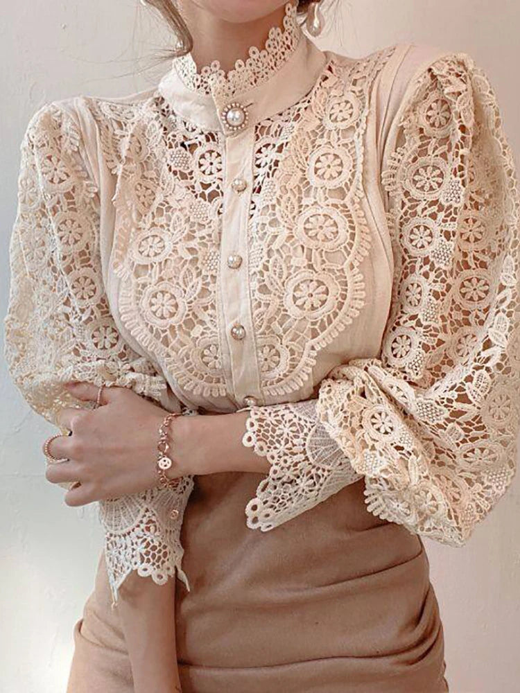 Women Chiffon Button Up Turtleneck Shirt