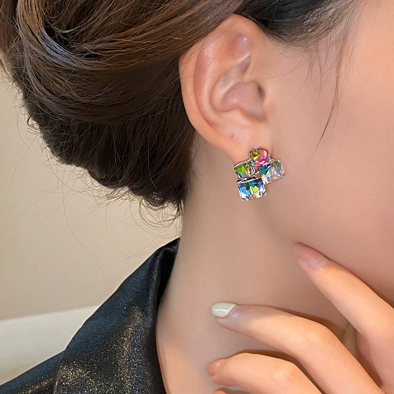 Fantastic Colorful Crystal Square Earrings