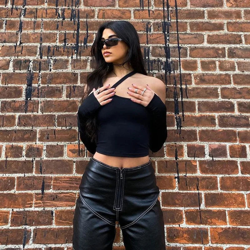 Autumn Fashion Casual Removable Sleeves Halter T-Shirt