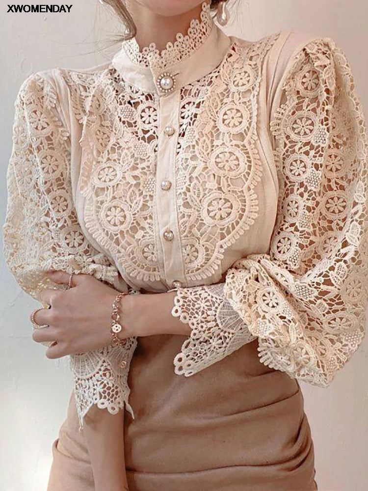 Women Chiffon Button Up Turtleneck Shirt