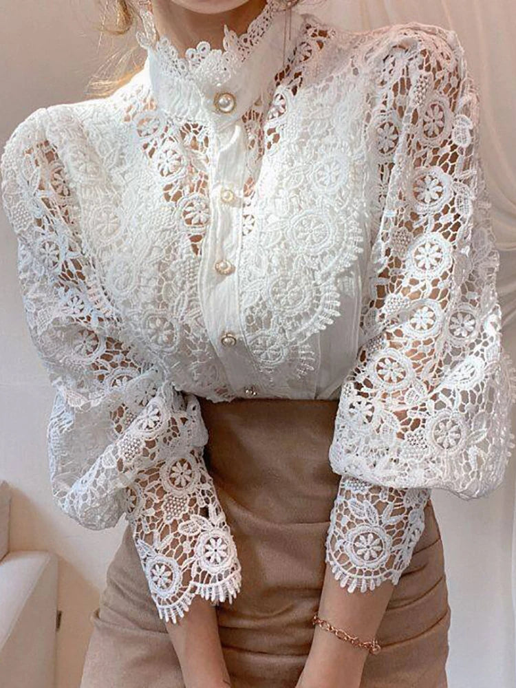 Women Chiffon Button Up Turtleneck Shirt