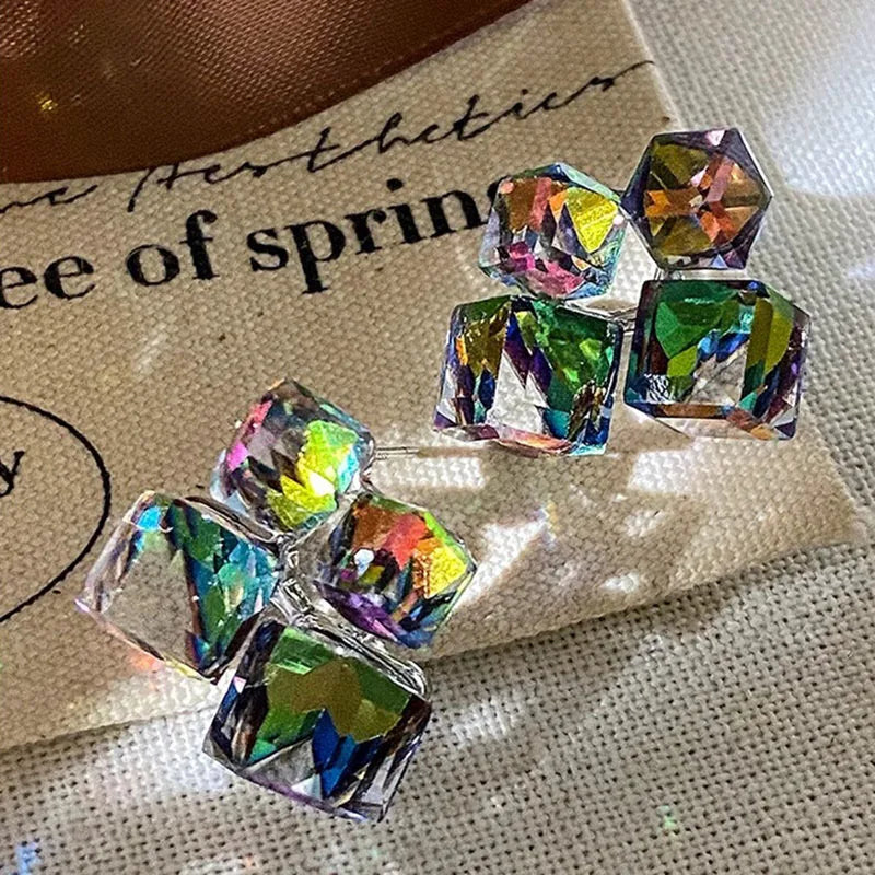 Fantastic Colorful Crystal Square Earrings