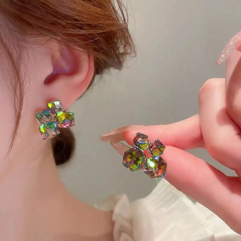 Fantastic Colorful Crystal Square Earrings