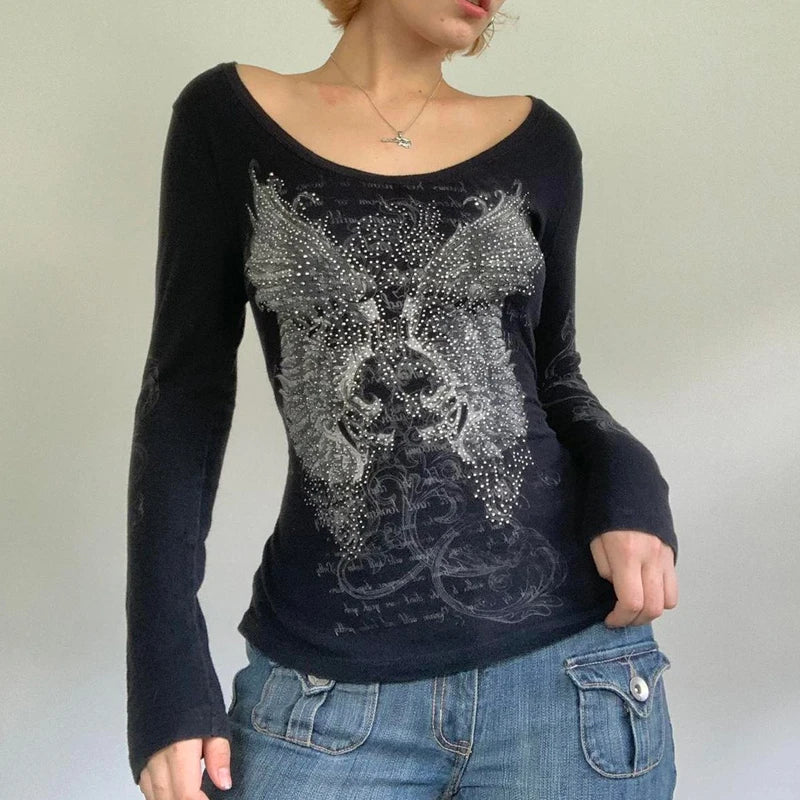 Retro Gothic Graphic Print T-shirts