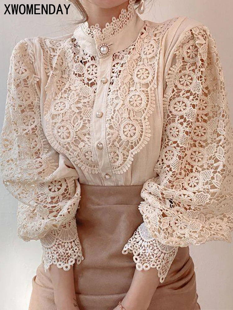 Women Chiffon Button Up Turtleneck Shirt