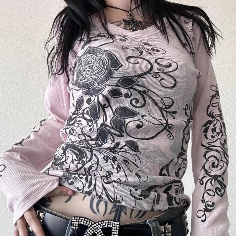 Retro Gothic Graphic Print T-shirts
